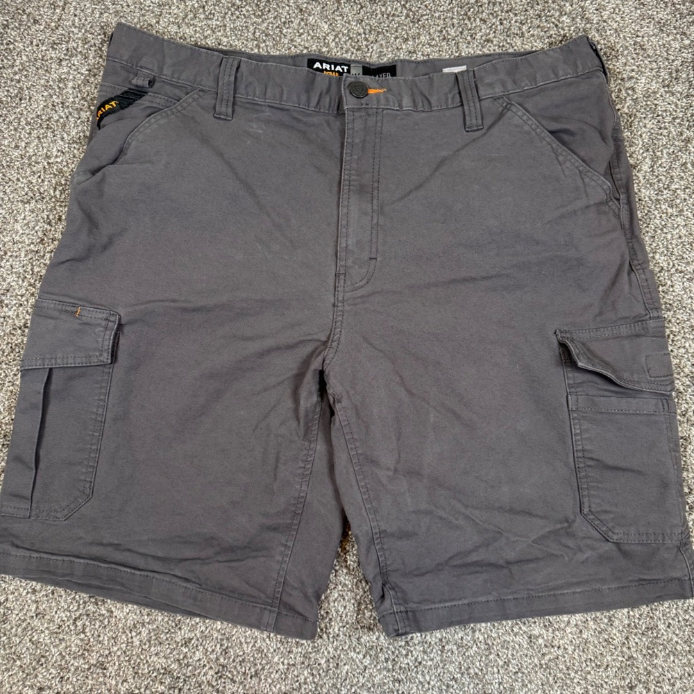Ariat Rebar M4 Relaxed Made Tough Cargo Shorts Mens 40 Grey Workwear 10034681